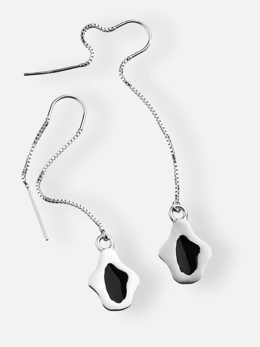 Large Leopard Long Chain Silver Earring